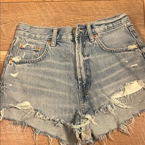 Zara Light Blue Frayed Jean Shorts